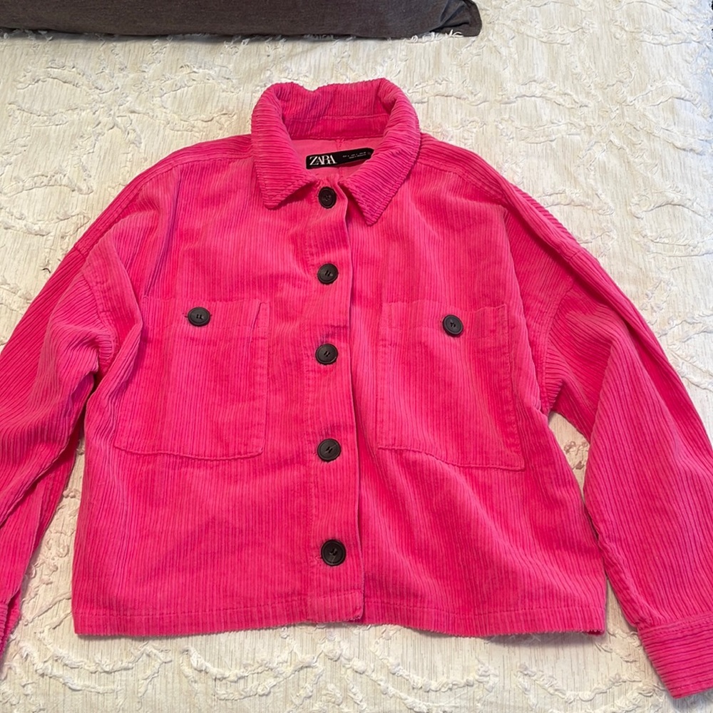 Zara corduroy hot pink jacket
